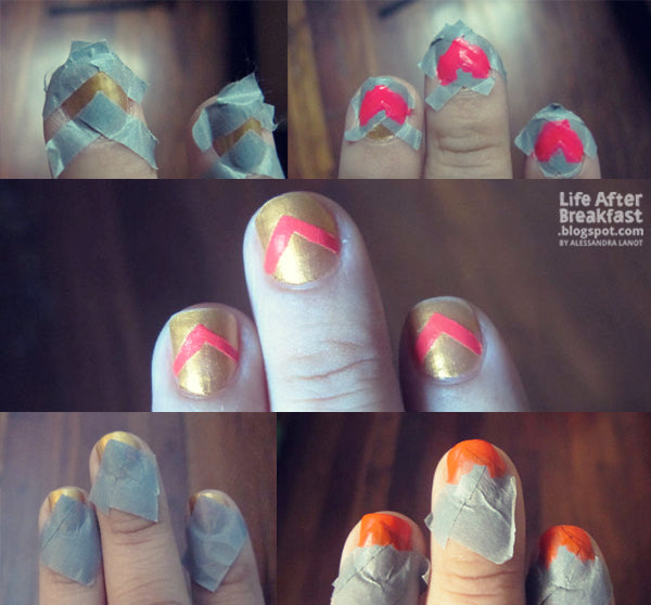 Chevron Nails: Gold + Neon