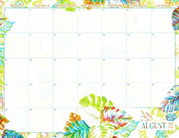 August 2016 Printable Calendar