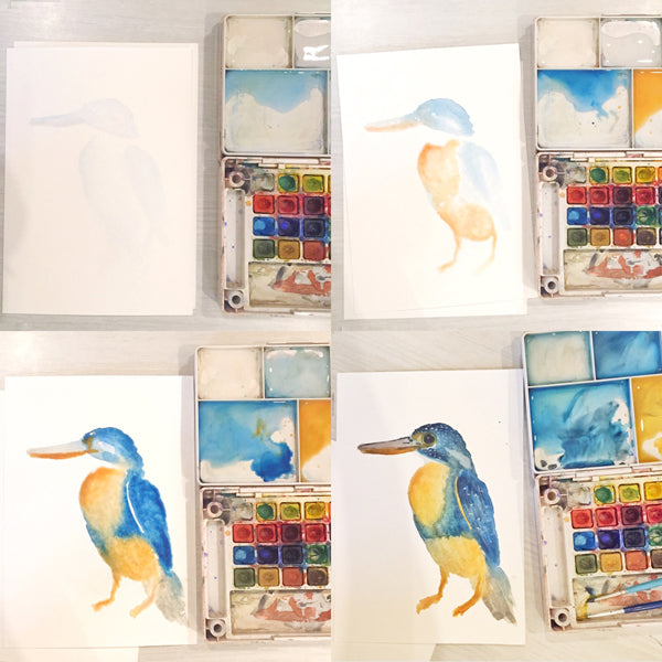 Peek into the Process: Watercolored Kingfisher