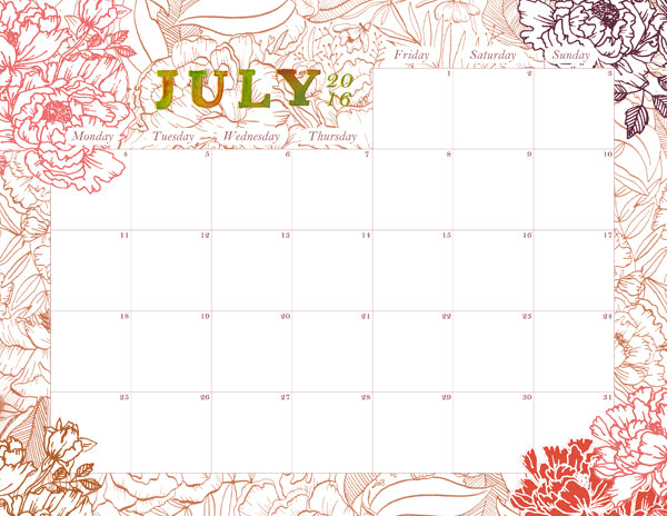 July 2016 Printable Calendar